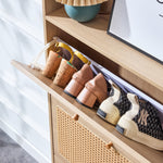 Walker Edison | Rattan Minimalist Entryway Storage Shoe Cabinet Thumbnail