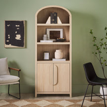 Chantelle Modern Arched Bookshelf with Cabinet Living Room Walker Edison 