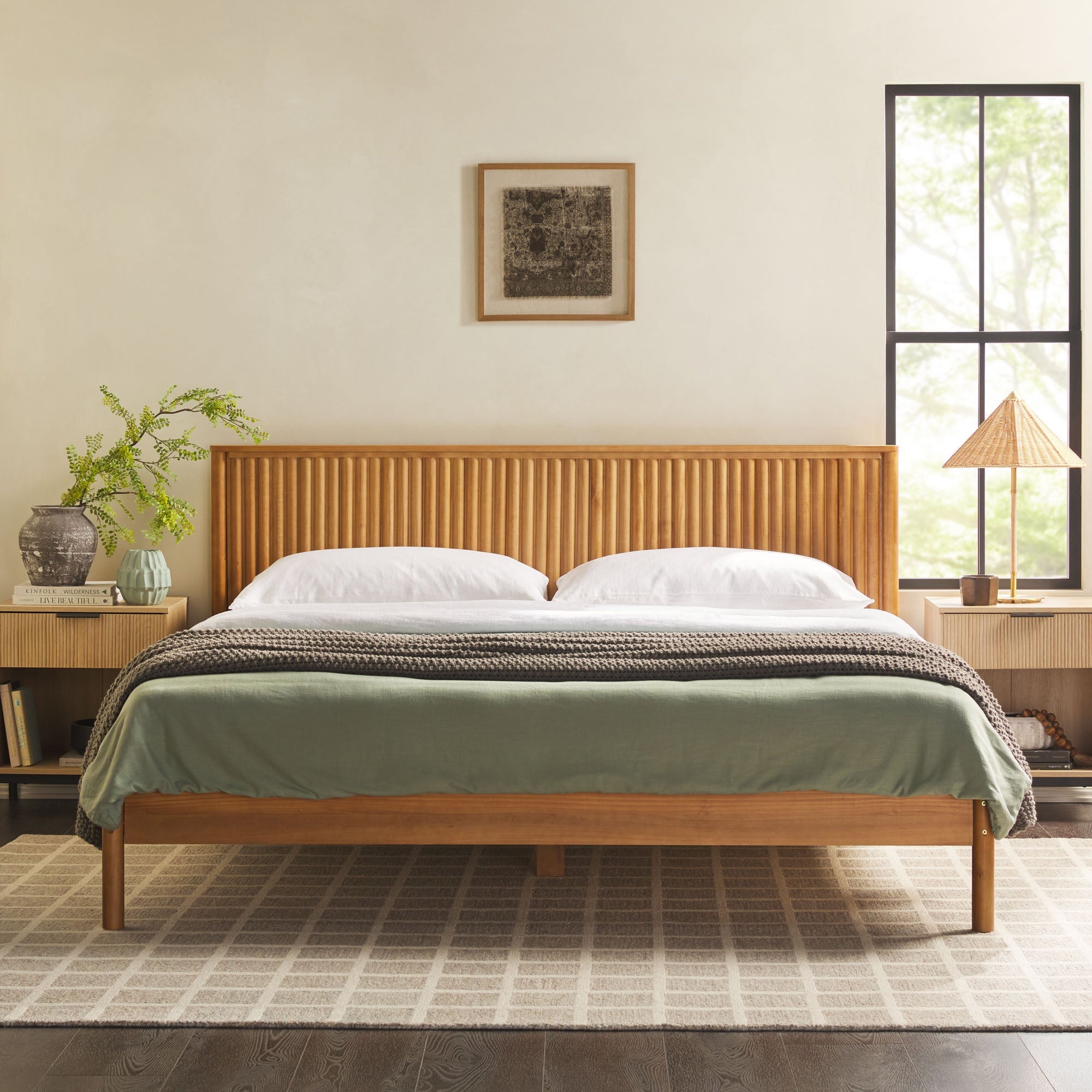 Walker Edison Paris Reeded Headboard Bed - Thumbnail 3