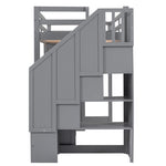 Walker Edison | Twin Size Loft Bed with Wardrobe and Staircase, Desk and Storage Thumbnail