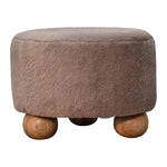 Walker Edison | Mocha Faux Fur Round Ball Footstool Thumbnail