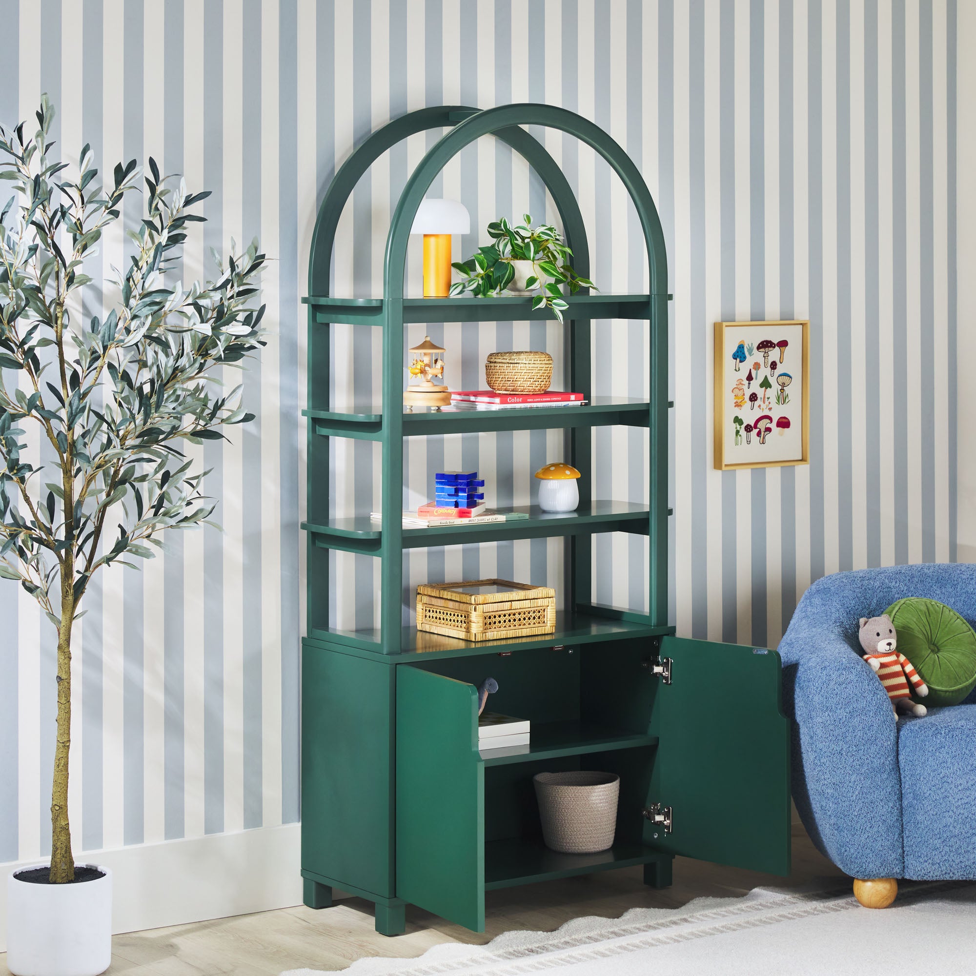 Zoey Modern Arched Wood Cabinet Storage Bookcase – Walker Edison