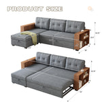 Walker Edison | Linen Pull Out Sectional Sofa with Storage Chaise Thumbnail