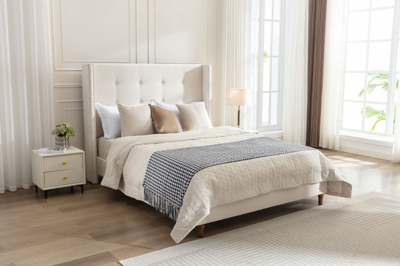 Walker Edison | Traditional Peyton Upholstered 54" High Headboard King Bed