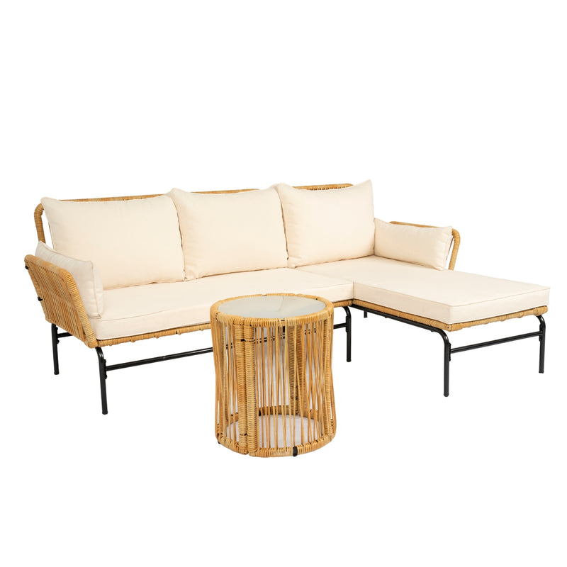 Walker Edison | 3 Piece Outdoor Patio Sectional Wicker Set