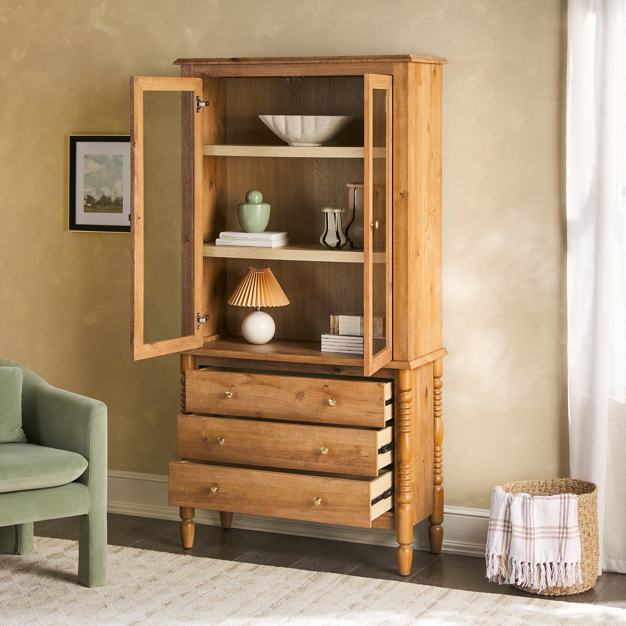 Vivienne Fluted Bookcase Cabinet with Storage Drawers | Walker