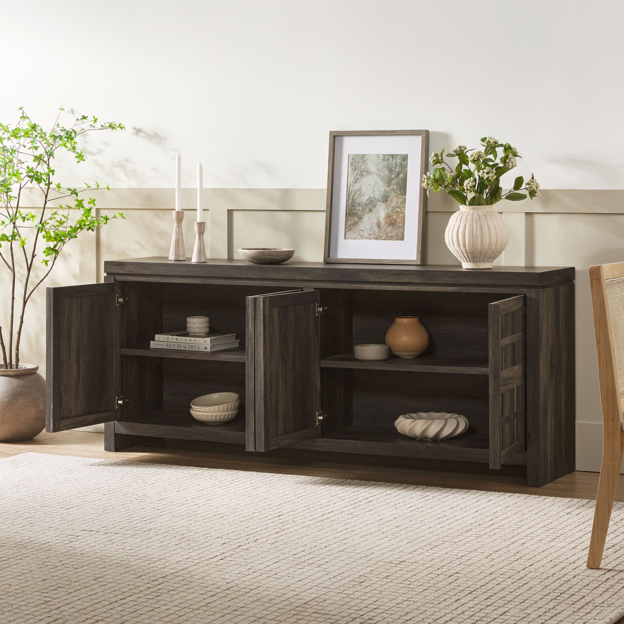 レプティワイルド パンテオン 9045 暖突M付き 美品 Booker Modern Windowpane TV Stand Sideboard | Walker Edison