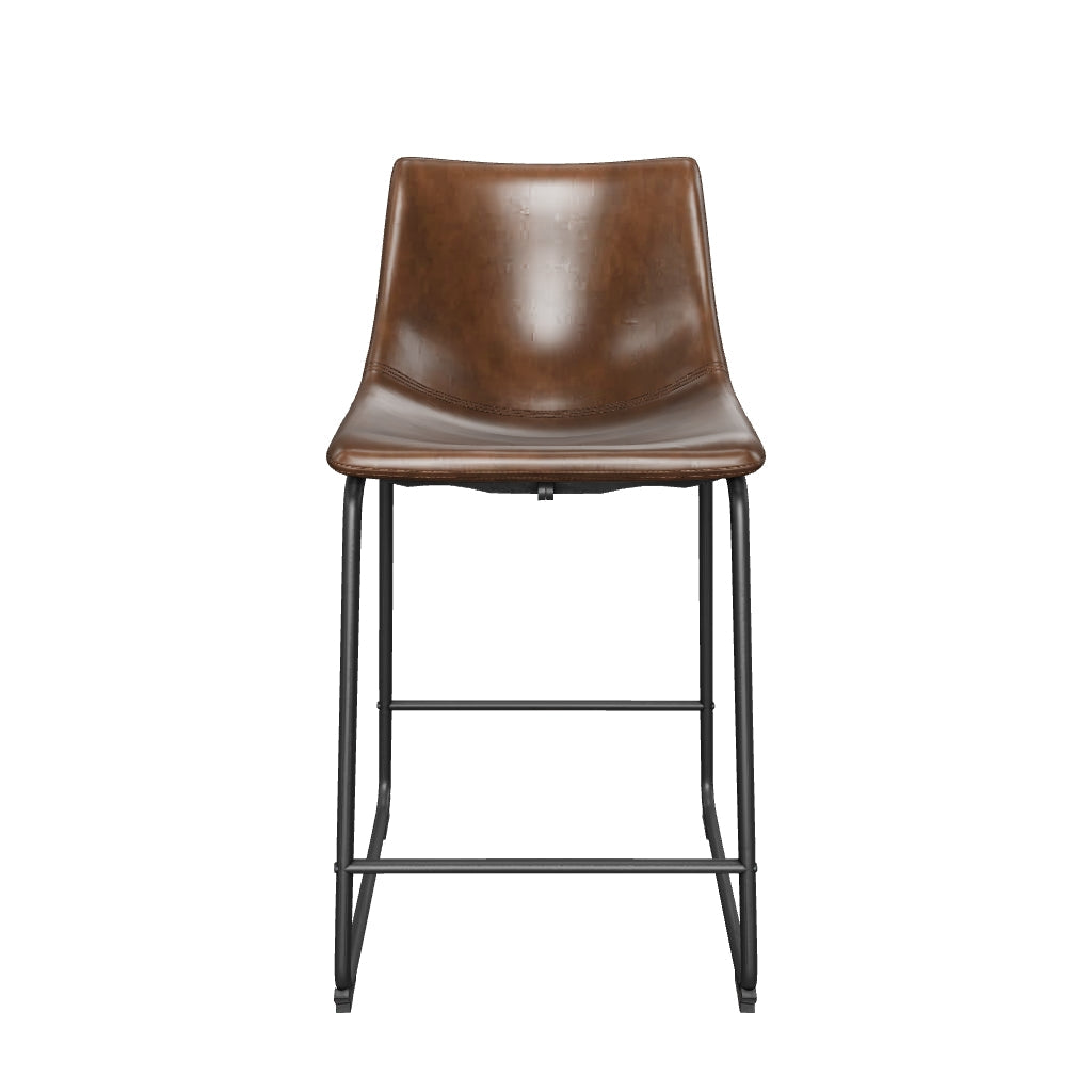 Walker Edison 34.5" Faux Leather Counter Stools in Brown (Set of 2) - Thumbnail 4