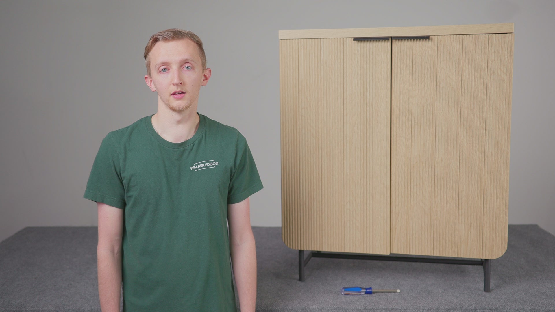 Walker Edison Reema Scandinavian Accent Cabinet | Fluted Door Fronts