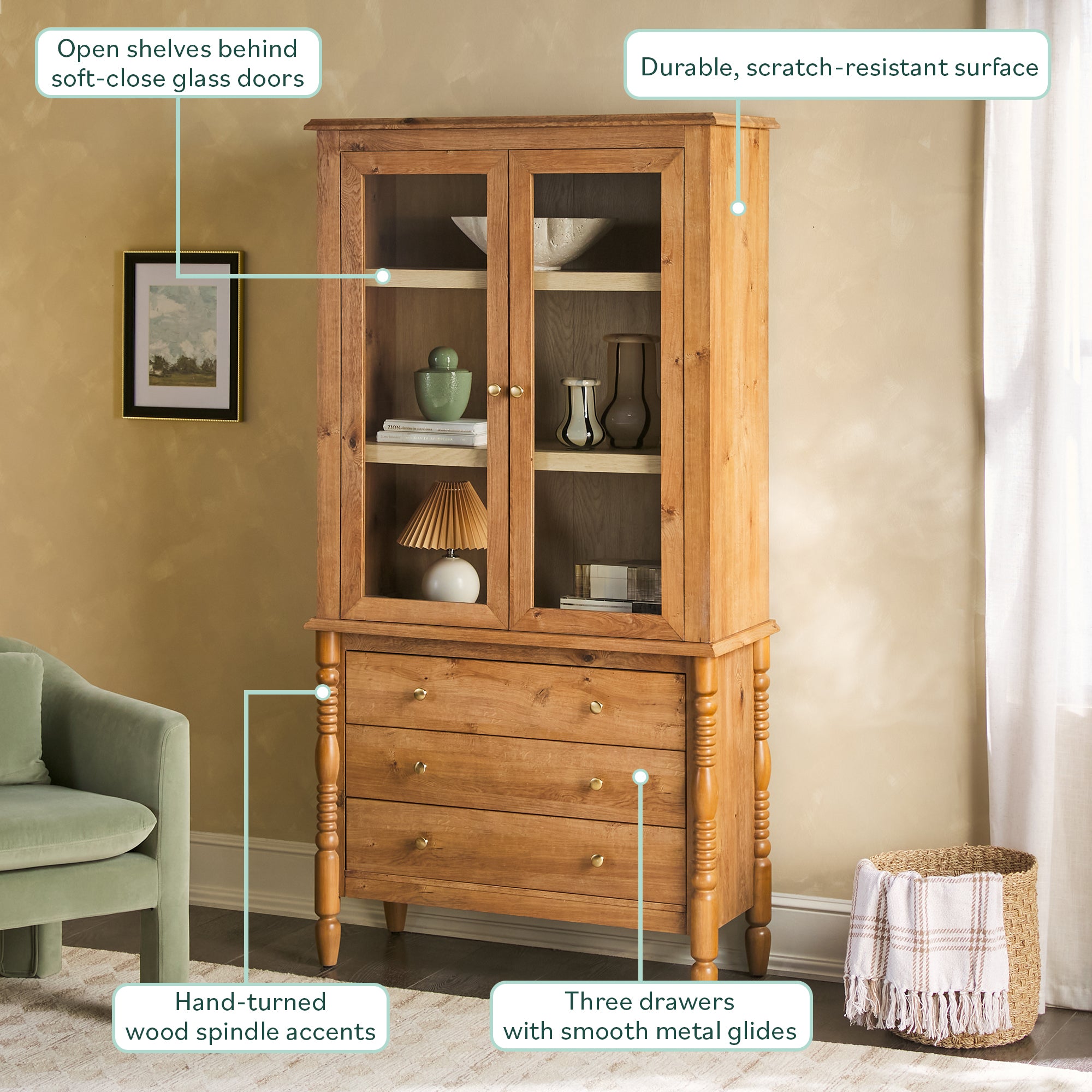 Vivienne Solid Wood Glass Bookcase | Walker Edison