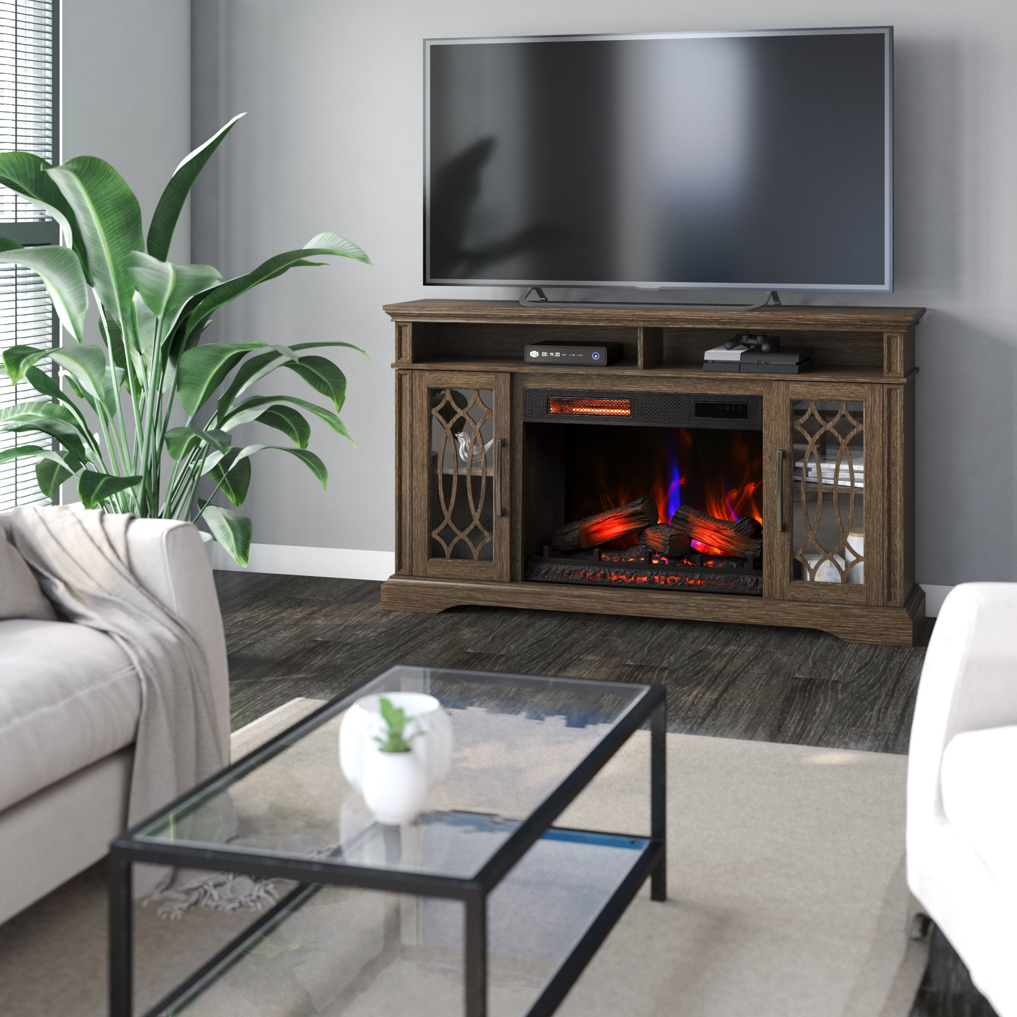 duraflame® Modern Farmhouse Electric Infrared Fireplace TV Stand
