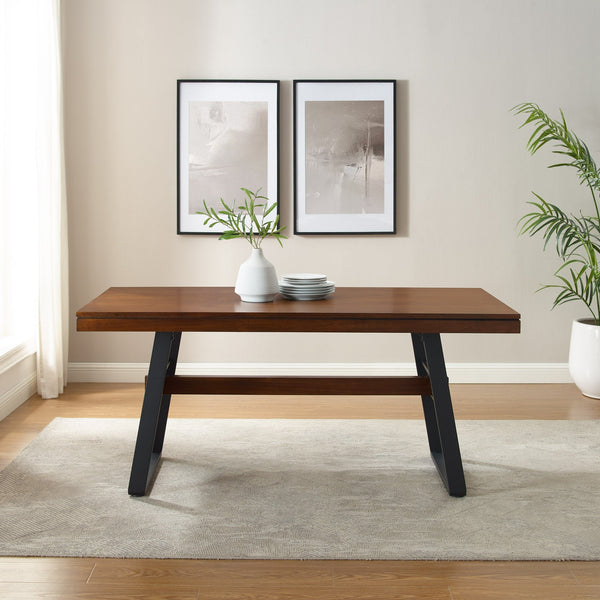 Modern Industrial Bridge-Leg Dining Table Living Room Walker Edison 