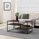 40" Contemporary Metal Coffee Table Living Room Walker Edison Dark Walnut Coastal Oak  Thumbnail