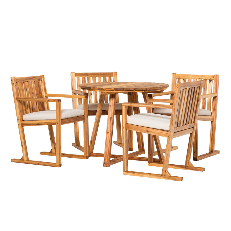 5-Piece Modern Solid Wood Geometric Outdoor Dining Set Living Room Walker Edison Natural 