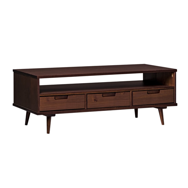 48" 3-Drawer Solid Wood Coffee Table Living Room Walker Edison Walnut 