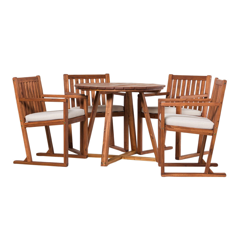 5-Piece Modern Solid Wood Geometric Outdoor Dining Set Living Room Walker Edison Brown 
