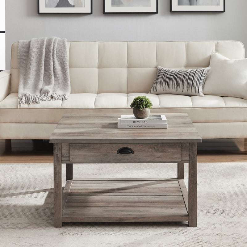 Country Coffee Table Living Room Walker Edison Grey Wash 