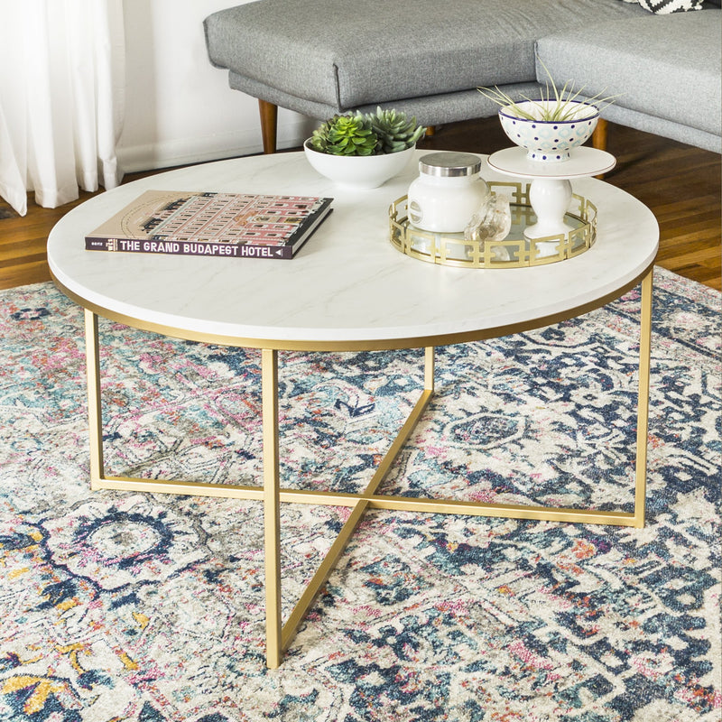 Alissa Coffee Table Living Room Walker Edison Gold and Marble 