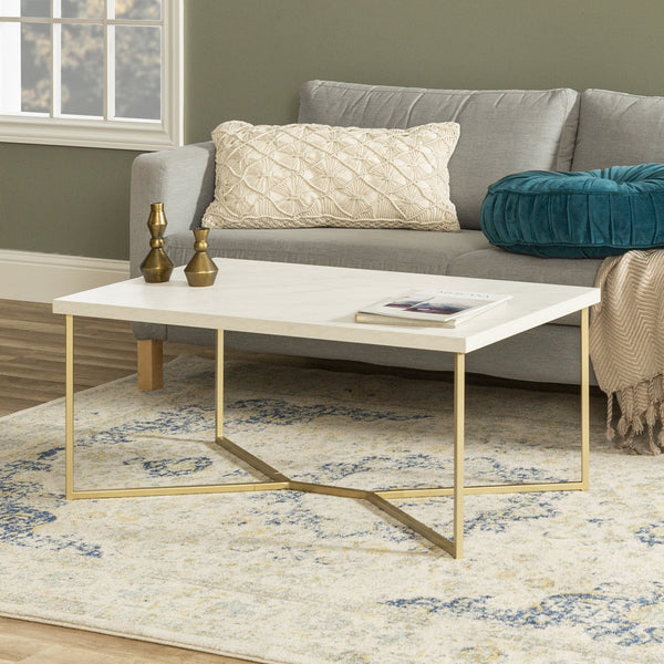 Luxe Coffee Table Living Room Walker Edison Gold and Marble 