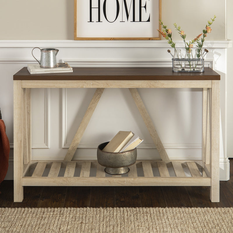 Rustic A-Frame Entry Table Living Room Walker Edison White Wash 