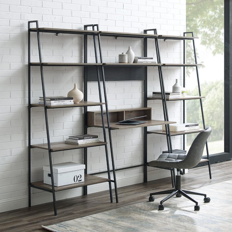 Arlo 3-Piece Metal and Wood Ladder Desk and Shelf Set Home Office Walker Edison Grey Wash 