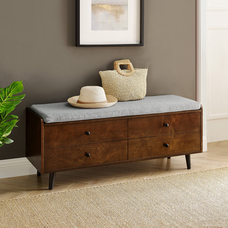 Mid-Century Storage Bench Living Room Walker Edison Dark Walnut 