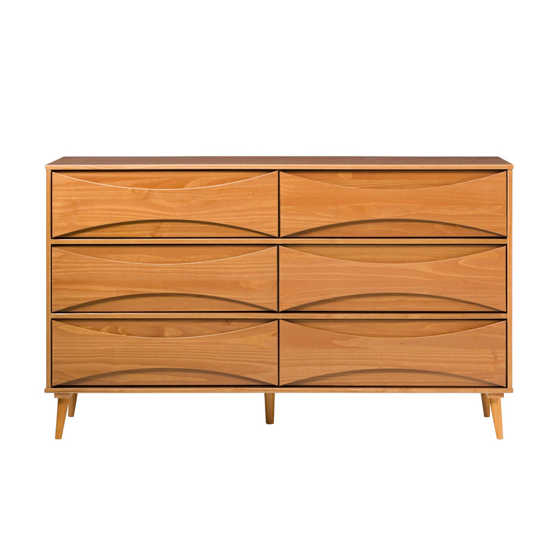 58" 6-Drawer Solid Wood Dresser with Curved Front Detail Living Room Walker Edison 
