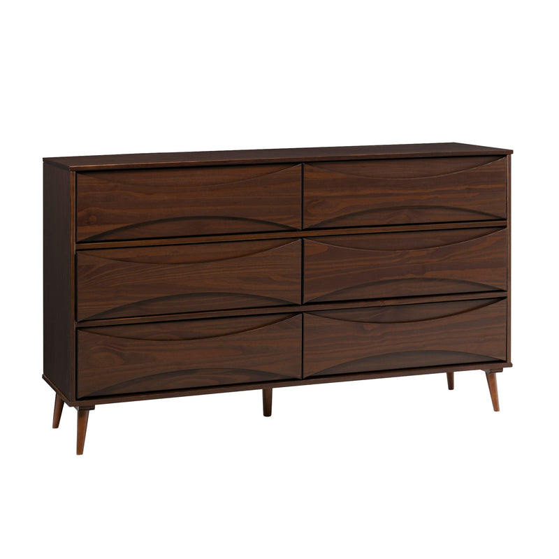 58" 6-Drawer Solid Wood Dresser with Curved Front Detail Living Room Walker Edison Walnut 