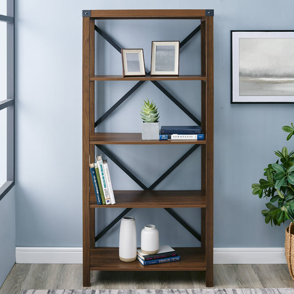 Farmhouse Metal X Bookshelf Storage Walker Edison 