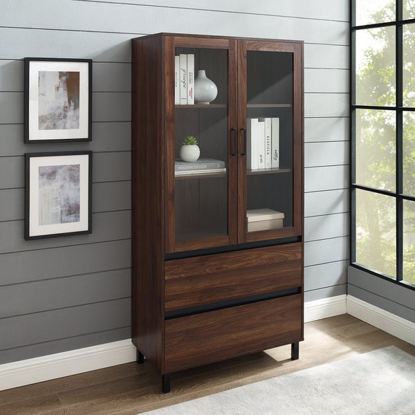 Walker Edison - 4-Drawer Armoire Computer Desk with Hutch - Dark Walnut