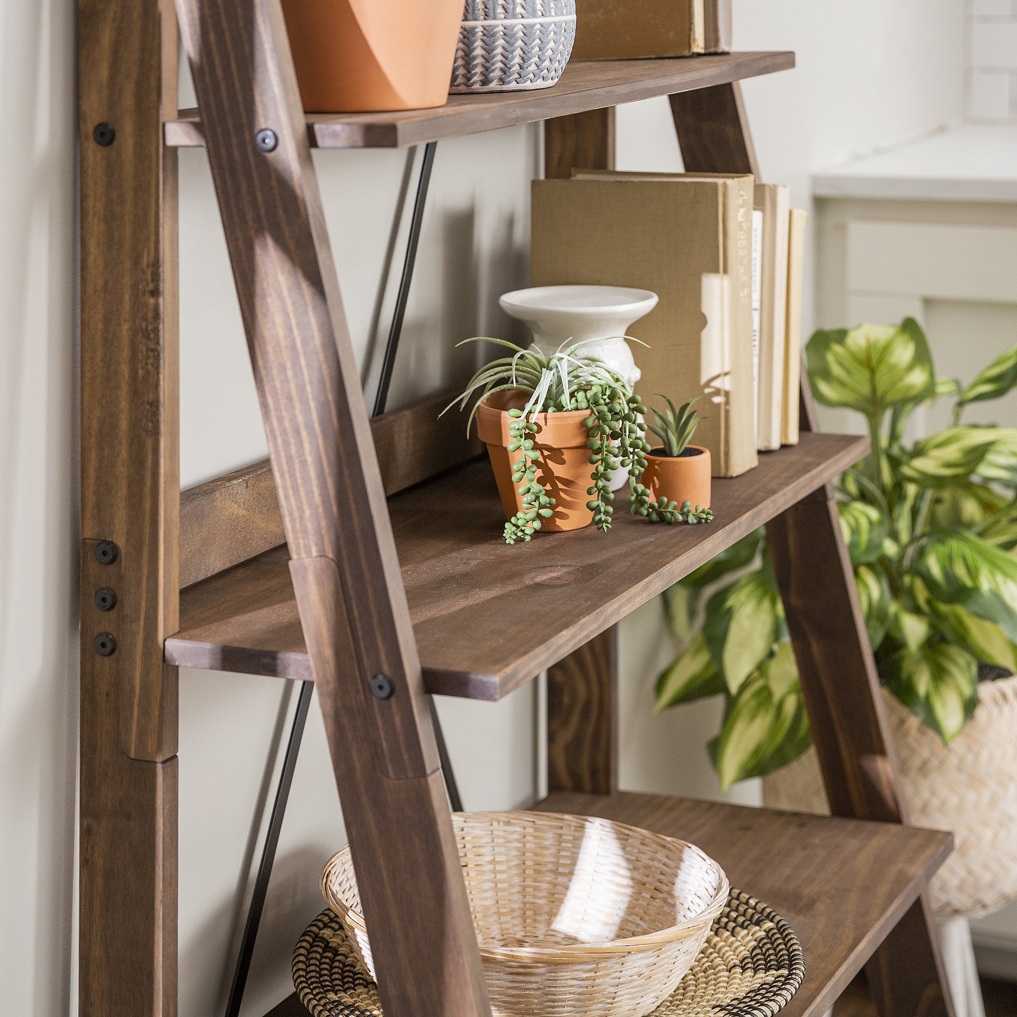 68-Inch Solid Wood Ladder Bookshelf | Walker Edison