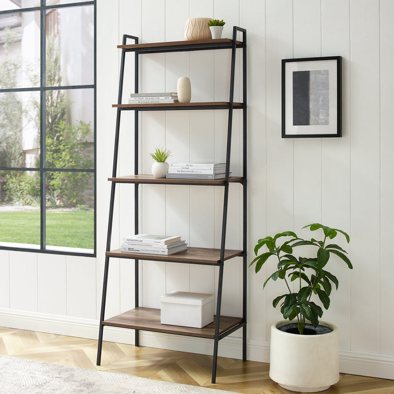 72" Metal & Wood Ladder Shelf Bookcases & Standing Shelves Walker Edison Rustic Oak 
