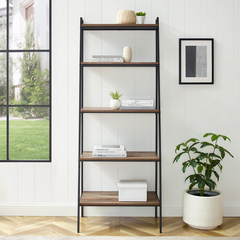 72" Metal & Wood Ladder Shelf Bookcases & Standing Shelves Walker Edison 