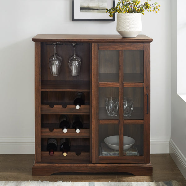 Lennon Sliding Glass Door Bar Cabinet Dining Room Walker Edison Dark Walnut 