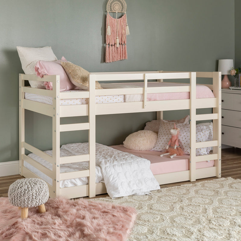 Jr. Twin Over Twin Solid Wood Bunk Bed Bedroom Walker Edison White 