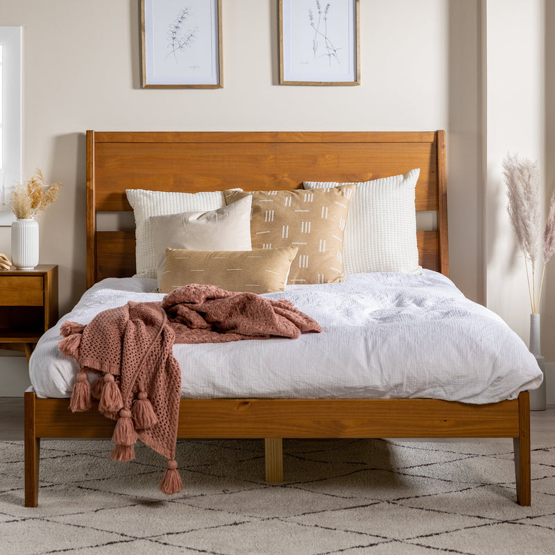 Malyn Solid Wood Modern Platform Bed Bedroom Walker Edison Caramel 