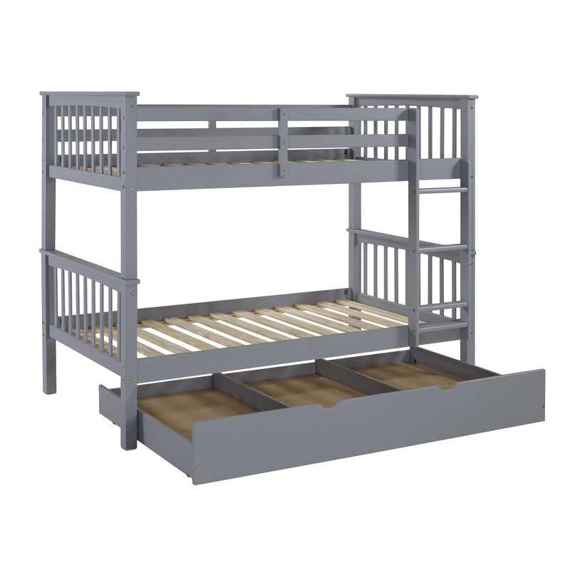 Solid Wood Twin Bunk Bed with Trundle Bed Bedroom Walker Edison Grey 