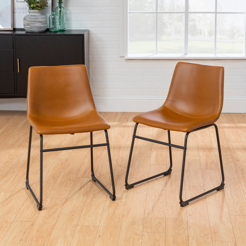 18" Faux Leather Dining Chair 2 pack Dining Room Walker Edison Whiskey Brown 