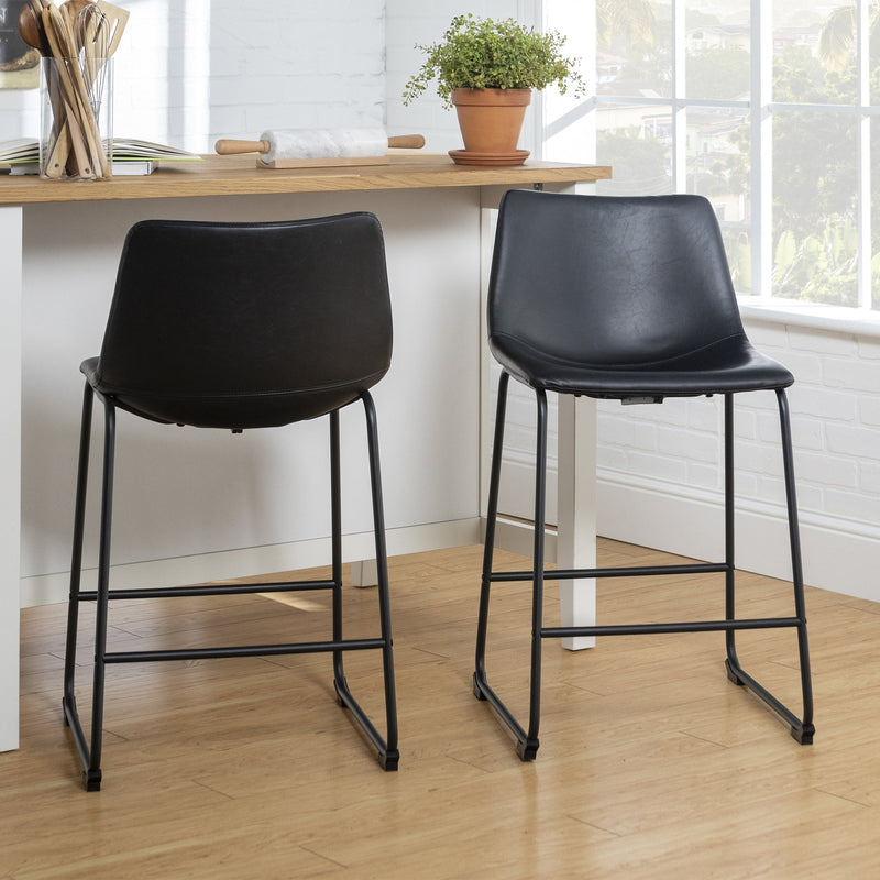 Faux Leather Counter Stools Dining Room Walker Edison Black 