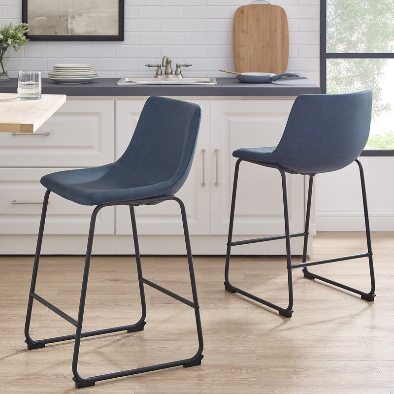 Faux Leather Counter Stools Dining Room Walker Edison Navy Blue 
