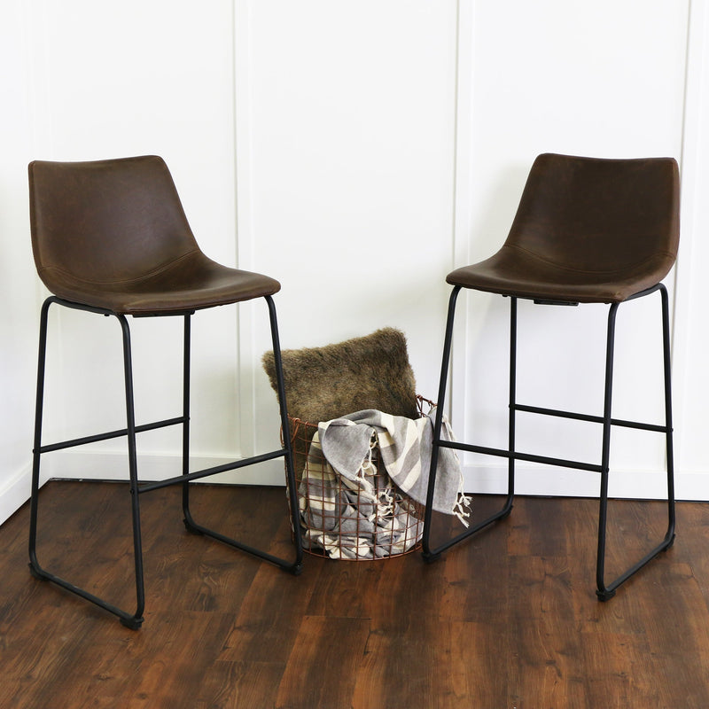 Faux Leather Barstools Dining Room Walker Edison Brown 