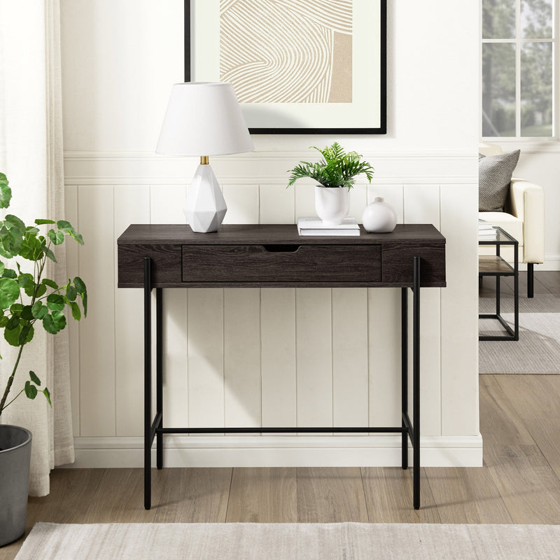 Modern Minimalist Metal and Wood 1-Drawer Entry Table Entry Table Walker Edison 