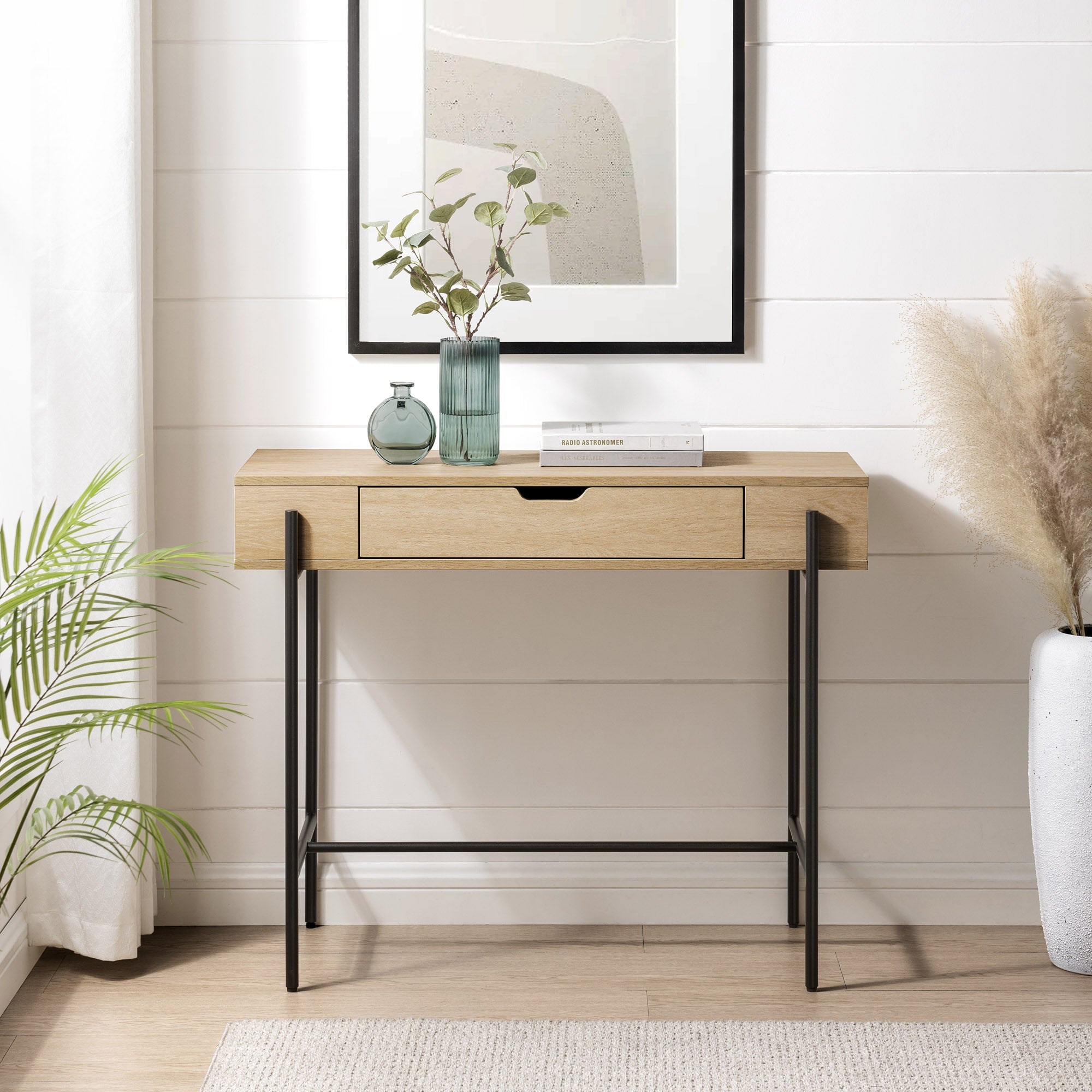 Modern Minimalist Metal and Wood 1-Drawer Entry Table – Walker Edison