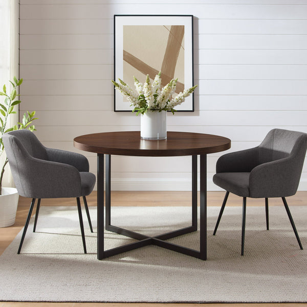42" Metal and Wood Modern Round Dining Table Kitchen & Dining Room Tables Walker Edison 