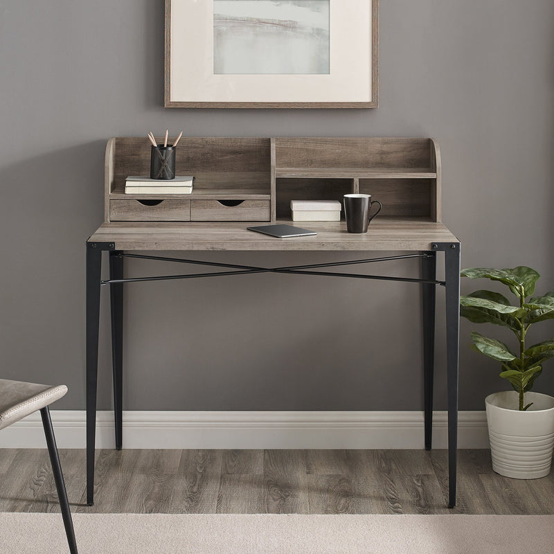 Nyla Angle Iron Desk with Hutch Home Office Walker Edison Grey Wash 
