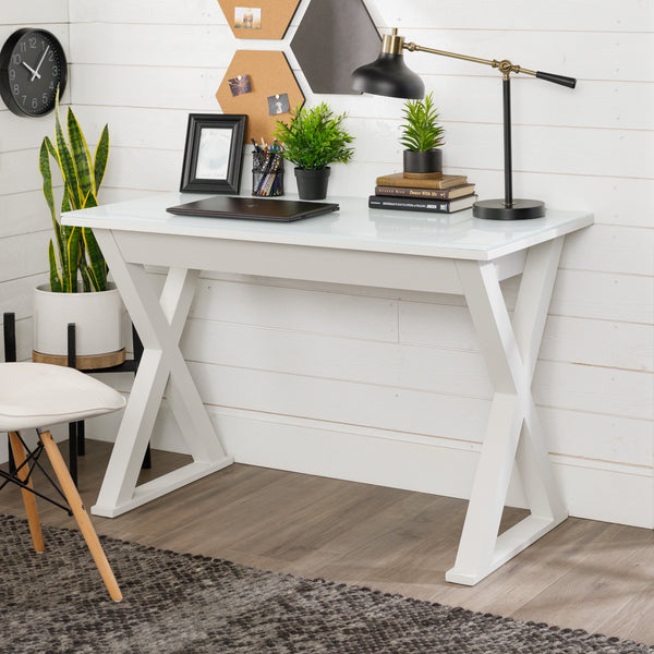 Metal & Glass X Desk Home Office Walker Edison White 