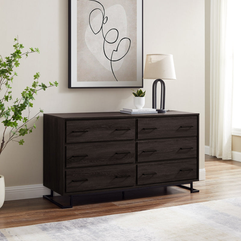 Modern Wood and Metal L-Leg 6-Drawer Dresser Living Room Walker Edison Charcoal 