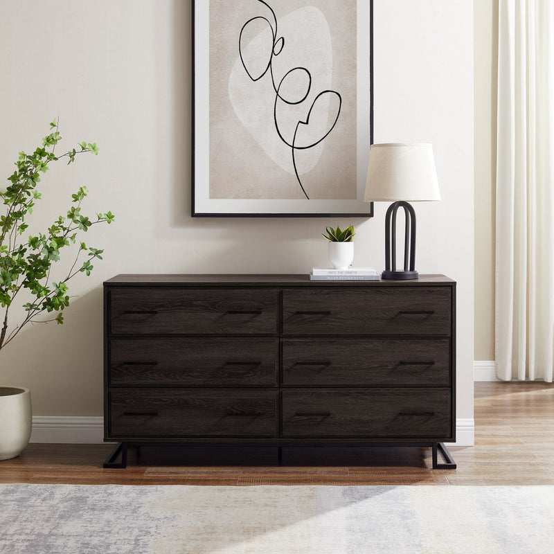 Modern Wood and Metal L-Leg 6-Drawer Dresser Living Room Walker Edison 
