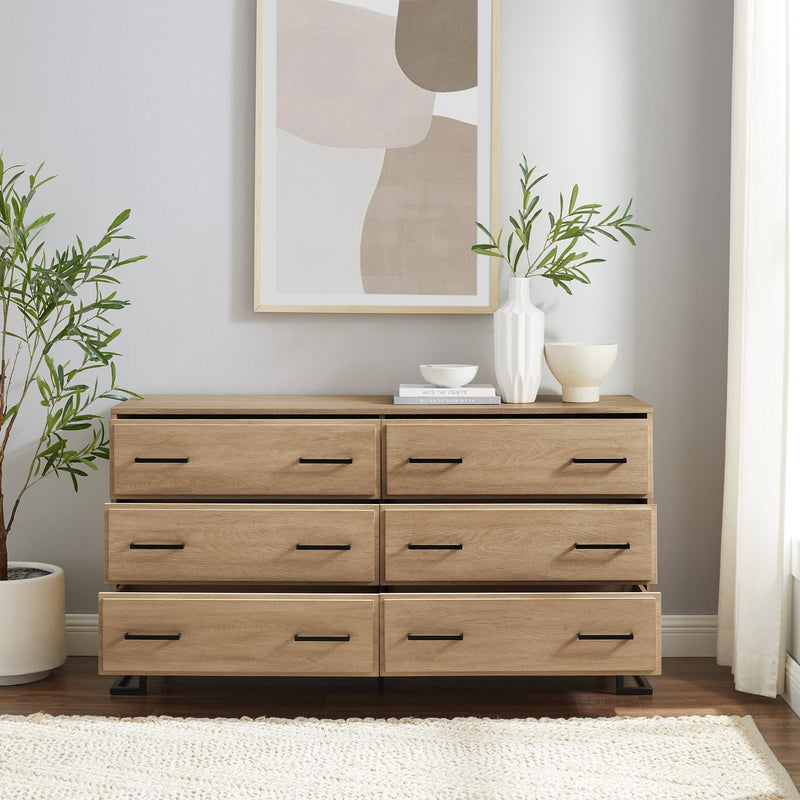 Modern Wood and Metal L-Leg 6-Drawer Dresser Living Room Walker Edison 