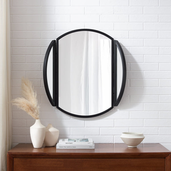 Round Wall Mirror with Hinging Sides Mirrors Walker Edison 